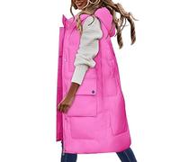 Womens Winter Sleeveless Coat Vest Long Hoodie Warm Down Coat Quilted Jacket Padded Gilet Plus Size Long Puffer Heated Gilet Longline Casual Jacket Thick Full Zipper Down Trench Coat Pockets Clearance