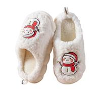 Womens Winter Slipper Non Slip Soft Platform House Shoes Christmas lip On Warm Slippers Cute Embroidery Christmas Slide (White, 5)