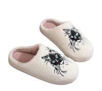 Women's Winter Slippers Cat Embroidery Felt Slippers Cosy Soft Winter Warm House Shoes Slippers Non-Slip with Warm Plush Lining Slippers for Men and Women, blue, 10 UK