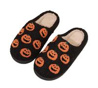 Women's Winter Slippers Couples Halloween Pumpkin Design Cozy Home Footwear For Her And Him Soft Warm Indoor Comfort (Black, 6)