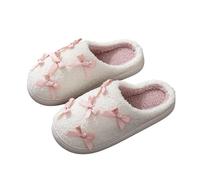 Women's Winter Slippers Cozy Shoes With Bow Detail Soft Indoor Slides For Women Comfortable Home Footwear - Classic Slip-Ons For Everyday Comfort No-Slip Sole Indoors (White, 6.5)