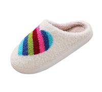 Women's Winter Slippers, Women's Slippers, Closed Slippers, Non-Slip Winter Slippers, Cotton Slippers, Rainbow Heart House Slippers, Warm Home Shoes, Plush Slippers, White, 9 UK