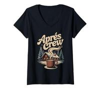 Womens Winter Snow Après Ski Cabin Crew Coffee Lodge Scene Mountain V-Neck T-Shirt