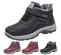 Womens Winter Snow Boots Warm Orthopedic Sneakers with Arch Support Comfort Fur Fuzzy Lined Thermal Walking Shoes Ladies Anti-Slip Outdoor Waterproof Easy Fasten Shoes A Black
