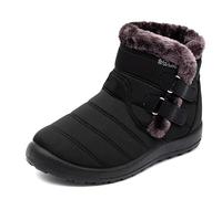 Womens Winter Snow Boots Waterproof Fur Lined Warm Short Ankle Booties Closure Ladies Outdoor Flat Hiking Walking Shoes Thermal Anti-Slip Athletic Shoes Black EU39 Convert UK5.5