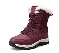 Womens Winter Snow Boots Waterproof Warm Faux Fur Lined Ladies Ankle Boots Outdoor Mid Calf Lightweight Anti-Slip Walking Shoes Lace Up Insulated Boot