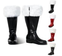 Women's Winter Snow Boots with Side Zipper Unisex Men Women Mid-Calf Santa Anti-Slip PU Leather Boots Easy to Put On and Take Off Waterproof Work Walking Warm Comfortable Shoes (1-Black, 6.5)