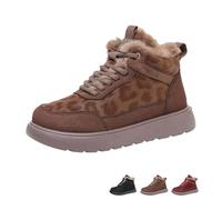 Women's Winter Snow Boots,Women's Cozy Leopard Print Thick-Soled Winter Warm Plush Ankle Boots - Anti-Slip, Durable, Fashionable and Versatile - Cotton Shoes (6,Brown)