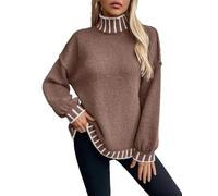 Women's Winter Striped Pullover High Neck Sweater Lady Casual Long Sleeve Knitwears