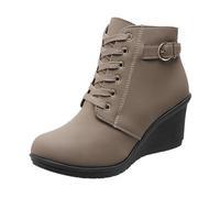 Women's Winter Stylish Ankle Boots with Wedge Heel Platform for Fashionable Cosy Casual Fashion Boots for Women Classic Comfort Elegant Block Heel Comfortable Wellington Boots, khaki, 8 UK
