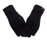 Women's Winter Touch Screen Gloves Chenille Warm Cable Knit 3 Touchscreen Fingers Texting Elastic Cuff Thermal Gloves - black - One Size Fits Most