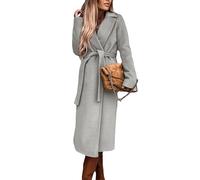Women's Winter Trench Coat Elegant Lapel Collar Long Wool Coats with Belt Windproof Slim Warm Overcoat Outerwear, Grey, S