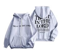 Womens Winter Trust In The Lord Hoodies Sherpa Zip Up Fleece Lined Pullover Sweaters 2025 Drawstring Christian Graphic Jesus Tops Fall Warm Western Trendy College with Designs Thin Light Gray