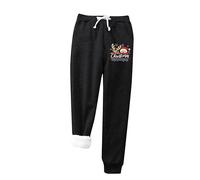 Women's Winter Velvet Christmas Printed Warm Pockets Elastic Waist Lace Up Leggings Sports Casual Trousers Women's Trousers Leather Look, black, L