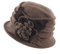 Women's Winter Warm 100% Wool Beret Beanie Cloche Bucket Hat 1920s 50s, Wd-c020-brown, M