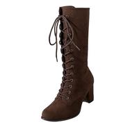 Women's Winter Warm Ankle Boots Winter Mid Millet Ankle Boots Lace Up Square Heel Boots Big Calf Boot Large Size Solid Color Pointed Shoe Casual Ankle Boots, coffee, 4 UK