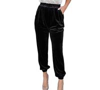 Womens Winter Warm Cozy Velvet Pants High Waisted Sport Casual Drawstring Jogger Sweatpants Plain Jogging Tracksuit Bottoms Loose Straight Leg Cinch Bottom Harem Bloomers Activewear Trousers Black