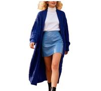 Women's Winter-Warm Fashion-Casual New-Sexy Sweater-Cardigan - Oversized Loose Long Sleeve Solid Color V- Neck Lightweight Cotton Soft Knitwear Chunky Ribbed Pocket Long Coats Ladies UK Blue L