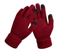 Womens Winter Warm Fleece Lined Knit Gloves with Elastic Cuff for Cold Weather, Red, Polyester
