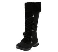 Womens Winter Warm Fur Lined Suede Snow Boots Ladies Wide Fit Round Toe Slip Resistant Work Shoes Petite Plus Size Side Zipper Lace-Up Low-Chunky Heeled Knee High Walking Shoes