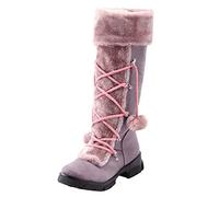 Womens Winter Warm Fur Lined Suede Snow Boots Ladies Wide Fit Round Toe Slip Resistant Work Shoes Petite Plus Size Side Zipper Lace-Up Low-Chunky Heeled Knee High Walking Shoes