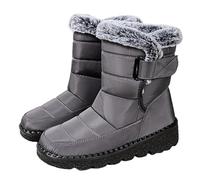 Womens Winter Warm Fur Lined Suede Snow Boots Ladies Wide Fit Round Toe Slip Resistant Work Shoes Petite Plus Size Side Zipper Lace-Up Low-Chunky Heeled Knee High Walking Shoes