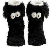 Women's Winter Warm Fuzzy Non-Slip Slipper Socks with Cute Big Eyes,Comfortable Socks,Winter Thick Fleece Floor Socks (Black)