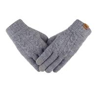 Women's Winter Warm Gloves Touchscreen Classic Cable Thermal Soft Plush Fleece Lined Knit Glove for Women - Grey -