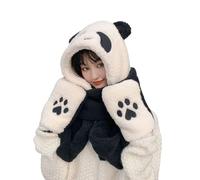 Womens Winter Warm Hoodie Hat Scarf Gloves Pocket Set Soft Thick Plush Earflap Long Scarves Shawl Wraps