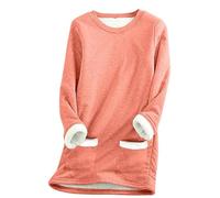 Women's Winter Warm Sherpa Lined Fleece Crewneck Sweatshirt Pullover Loungewear Tunic Tops Jumpers for Women uk Watermelon Red