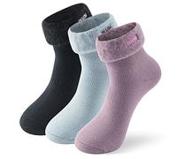 Women's Winter Warm Slipper Socks,Suttos Thermal Thick Cushion Cute Calf Crew Socks 1/3/5 Pairs Pack, 3 Pairs-white/Blue/Purple, One Size