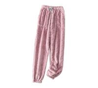 Womens Winter Warm Thicken Coral Fleece Pajama Pants Flannel Home Sleep Pants Loose Straight Leg Lounge Fluffy Fuzzy Pyjamas Bottoms Sleepwear Nightwear Homewear with Pockets