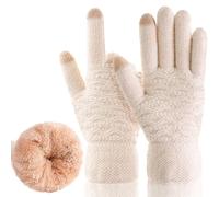 Women's Winter Warm Touch Screen Gloves Womens Thermal Cable Knit Wool Fleece Lined Glove for Cold Weather, Beige, S or M or L or XL
