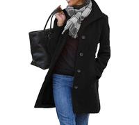 Women's Winter Warm Wool Blend Pea Coats Single Breasted Mid-Long Trench Coat for Women Stand Collar Overcoat, Black, M