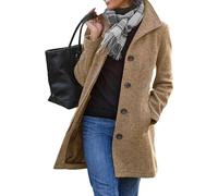 Women's Winter Warm Wool Blend Pea Coats Single Breasted Mid-Long Trench Coat for Women Stand Collar Overcoat