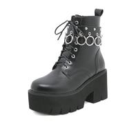 Women's Winter Waterproof Platform Ankle Boots with Side Zipper | for Daily Wear and Party Outfits (Non Slip Durable Sole),Black,8 UK