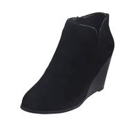 Women's Winter Wedge Ankle Boots Wide Fit Ladies Walking Boots Comfortable Pointed Toe Suede Short Booties Pull on Dress Booties Slip on Shoes for Fall and Winter Size 3-8 Black
