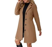 Women's Winter Wool Coats Button Down Jacket Thick and Elegant Blazer Windbreaker Solid Colour Classic Coat Mid Length Autumn Winter Warm Coat Jackets 2026 (Coffee, L)