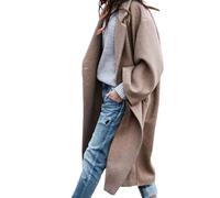 Women's Winter Wool Pea Coats Single Breasted Notched Lapel Wool Blend Long Trench Coat Overcoat for Women, Coffee, XXL