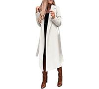 Women's Winter Woolen Coat Elegant Lapel Trench Jacket Solid Color Long Work Strap Coat