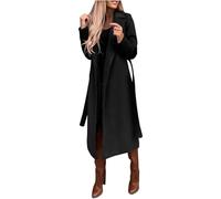 Women's Winter Woolen Coat Elegant Lapel Trench Jacket Solid Color Long Work Strap Wool Blend Collar Warm Overcoat Slim Belted