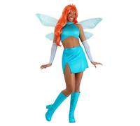Women's Winx Club Bloom Costume | Adult Fairy Halloween Ensemble With Wings, Crown, Top, Skirt, Pair of Armbands