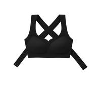 Women's Wire Free Front Clasp Posture Corrector Bra with Cross Back, Lifts and Gathers, Great for Body Shaping Exercise (Elegant Black: 1.8CM,M)