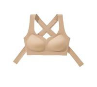 Women's Wire Free Front Clasp Posture Corrector Bra with Cross Back, Lifts and Gathers, Great for Body Shaping Exercise (Invisible Skin: 0.8CM,L)