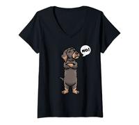 Womens Wire-Haired Dachshund Dog V-Neck T-Shirt