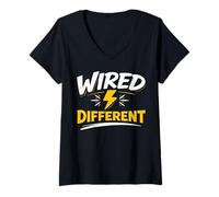 Women's Wired Different Bold Lightning Funny Mindset V-Neck T-Shirt