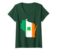 Womens Wisconsin State Map Irish Flag St Patrick's Day V-Neck T-Shirt