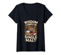 Women's Wisdom Comes in a Glass of Single Malt Whiskey Bourbon V-Neck T-Shirt