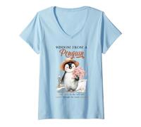 Women's Wisdom from a Penguin Antarctic Bird Lover Animal Winter V-Neck T-Shirt