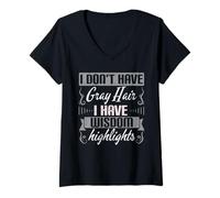 Womens Wisdom Highlights Not Gray Hair Old Retired Funny Retirement V-Neck T-Shirt